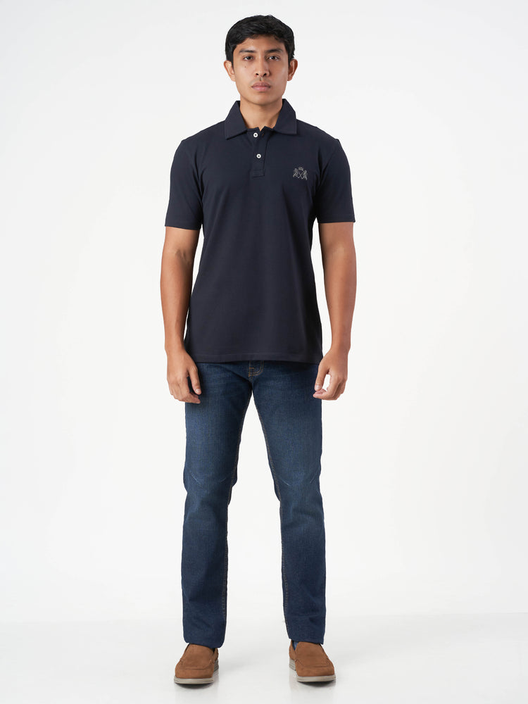 Dark Blue Cotton Plain Polo T-Shirt