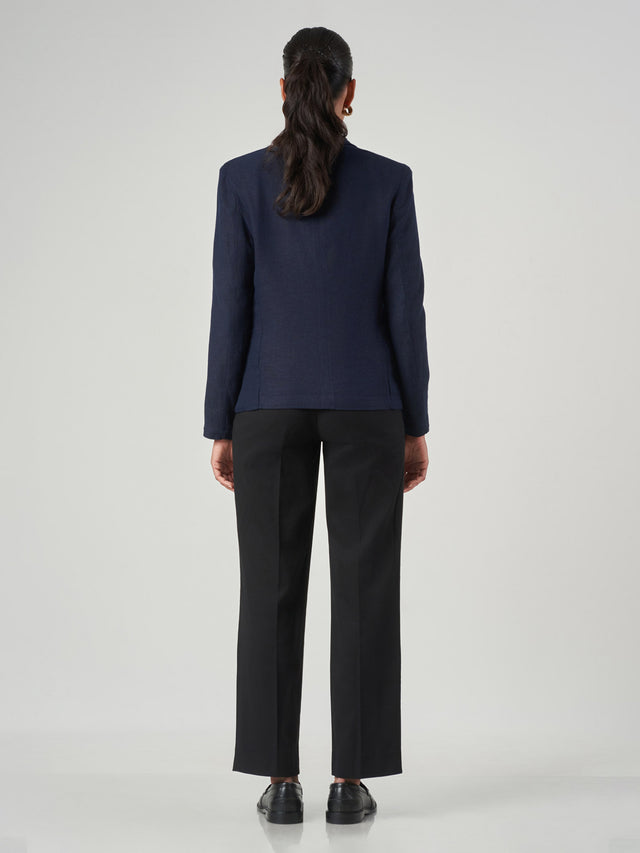 Dark Blue Linen Blend Regular Fit Blazer