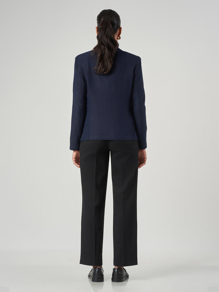 Dark Blue Linen Blend Regular Fit Blazer