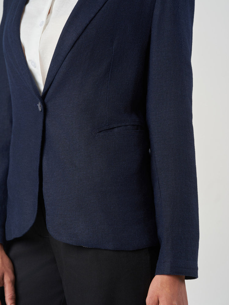 Dark Blue Linen Blend Regular Fit Blazer
