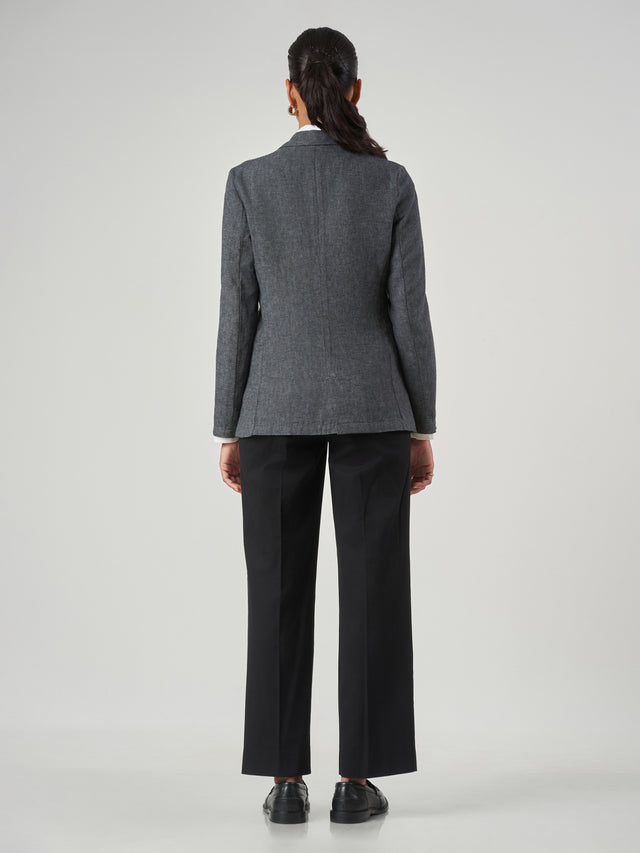 Dark Blue Linen-Cotton Notch Lapel Jacket