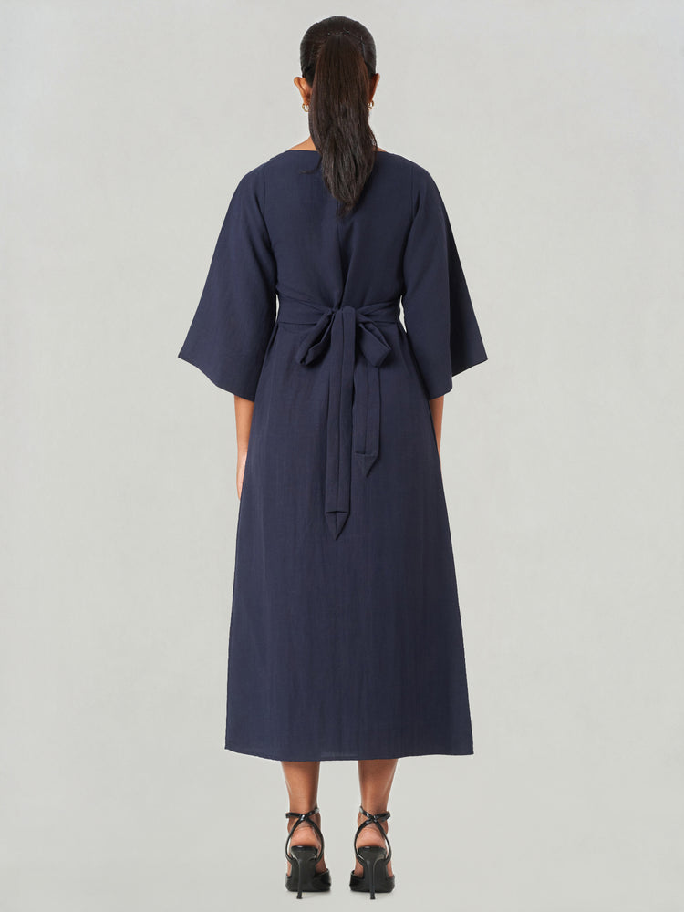 Solid Relaxed Fit Midi A-Line Dress