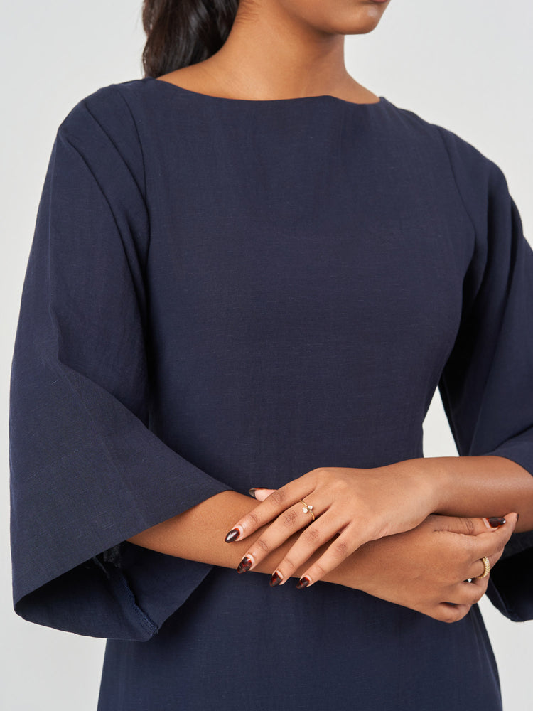 Solid Relaxed Fit Midi A-Line Dress