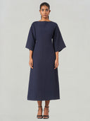 Solid Relaxed Fit Midi A-Line Dress