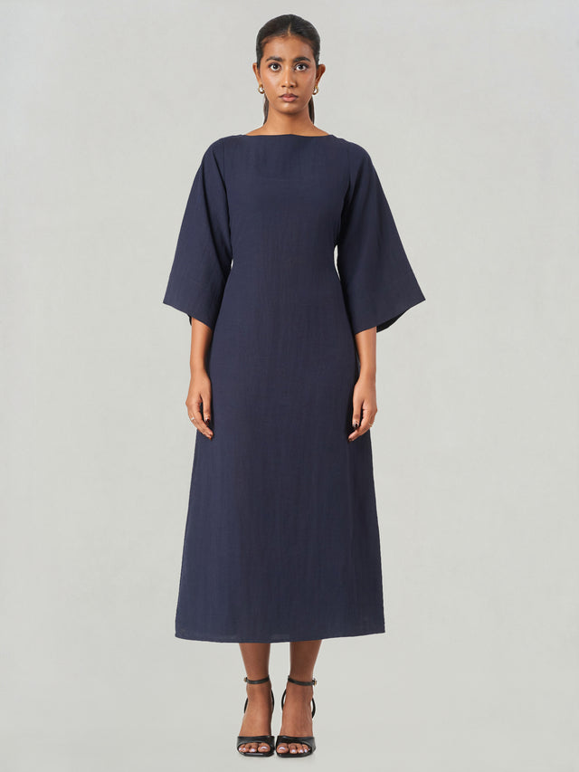 Solid Relaxed Fit Midi A-Line Dress