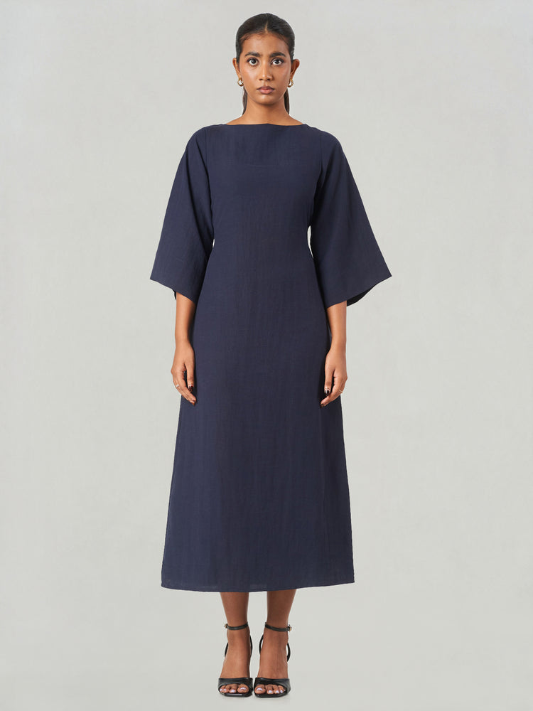 Solid Relaxed Fit Midi A-Line Dress