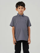 Dark Blue Micro Printed Cotton Polo T-Shirt