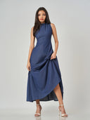 Dark Blue Sleeveless Regular Fit Maxi Frock