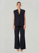 Dark Blue Loose Fit Sleeveless Formal Suit