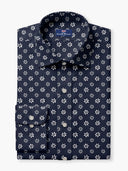Dark Blue Printed Cotton Poplin Custom Shirt
