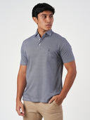 Dark Blue Printed Cotton Polo T-Shirt