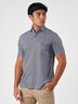 Dark Blue Printed Cotton Polo T-Shirt
