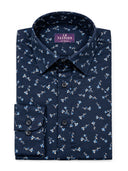 Dark Blue Printed Cotton Slim Fit Shirt
