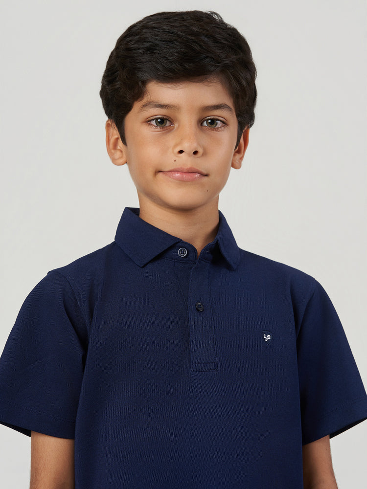 Dark Blue Solid Cotton Short Sleeve Polo T-Shirt