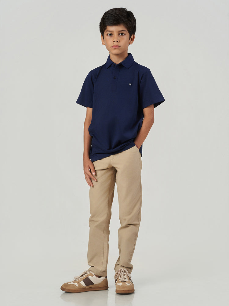 Dark Blue Solid Cotton Short Sleeve Polo T-Shirt