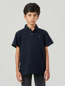 Dark Blue Solid Cotton Short Sleeve Polo T-Shirt