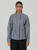 Striped Cotton Blend Tunic Collar Shirt