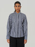 Striped Cotton Blend Tunic Collar Shirt