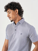 Dark Blue Striped Cotton Polo T-Shirt