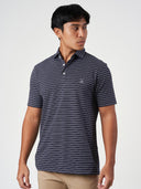 Dark Blue Striped Cotton Polo T-Shirt