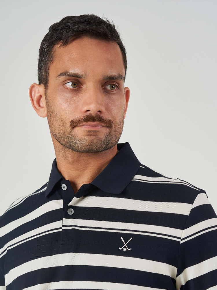 Dark Blue Striped Cotton Short Sleeve T-Shirt