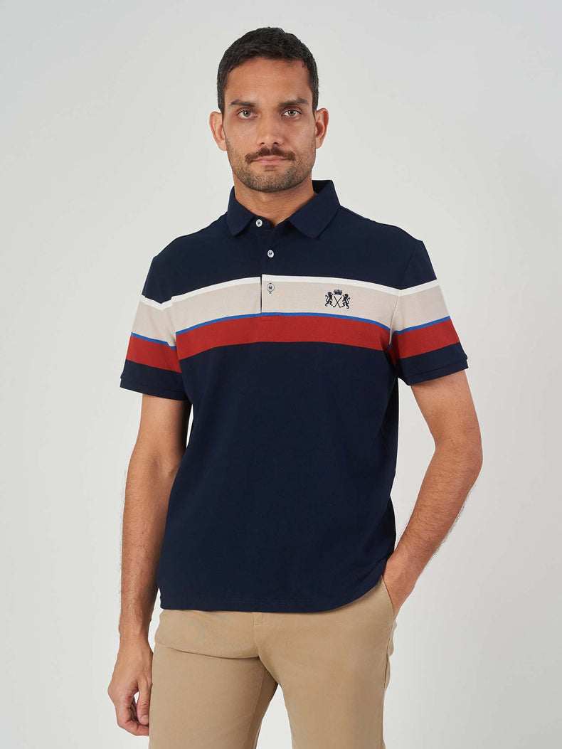 Dark Blue Striped Cotton Short Sleeve T-Shirt