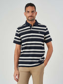 Dark Blue Striped Cotton Short Sleeve T-Shirt