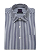 Dark Blue Striped Cotton Slim Fit Shirt