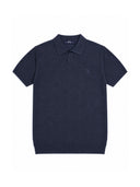 Dark Blue Textured Geometric Knit Regular Fit Polo Shirt
