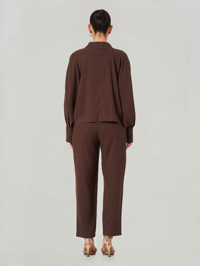 Dark Brown Crossover Shirt Trouser Set