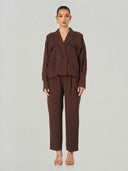 Dark Brown Crossover Shirt Trouser Set