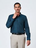 Dark Green Textured Long Sleeve Party Shirt