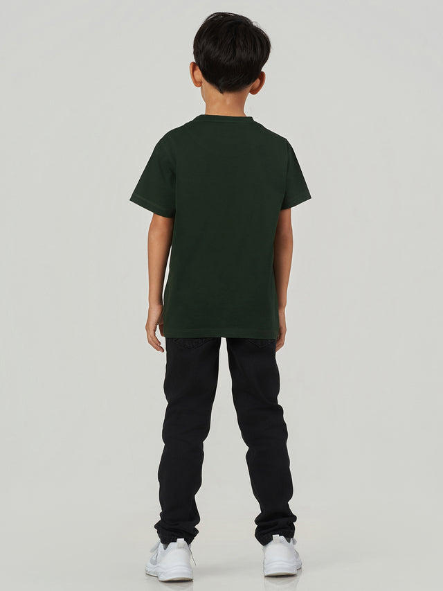 Dark Green Solid Cotton Crew Neck T-Shirt