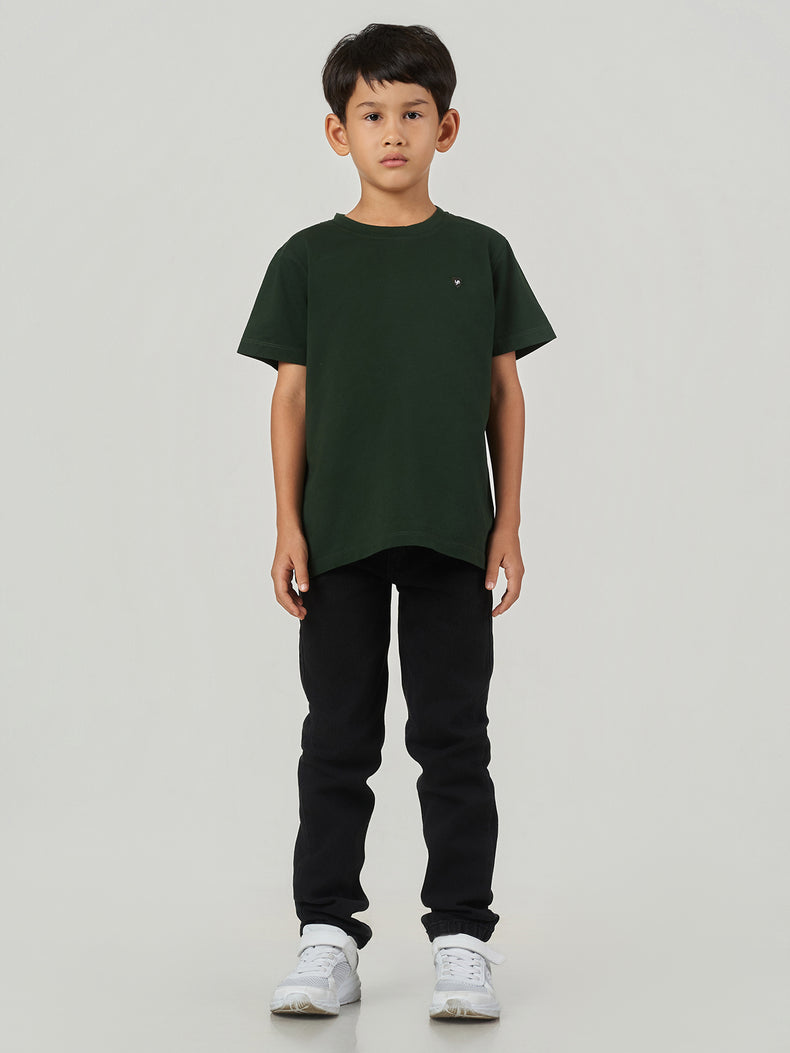 Dark Green Solid Cotton Crew Neck T-Shirt
