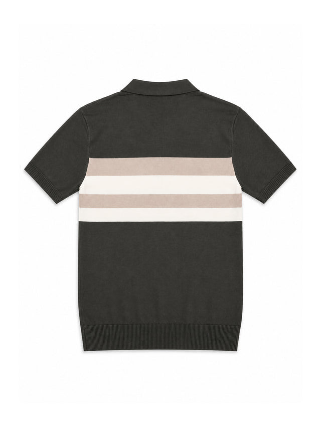 Dark Green Stripe Knit Regular Fit Polo Shirt