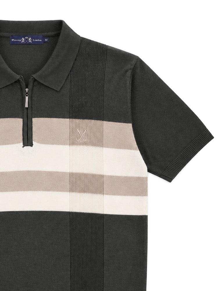 Dark Green Stripe Knit Regular Fit Polo Shirt