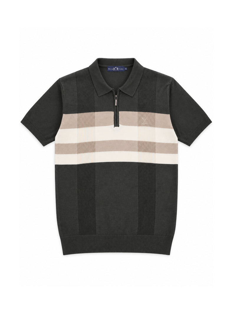 Dark Green Stripe Knit Regular Fit Polo Shirt