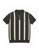 Dark Green Striped Geometric Knit Polo Shirt