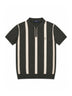 Dark Green Striped Geometric Knit Polo Shirt