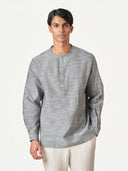 Dark Grey Plain Cotton Casual Kurtha