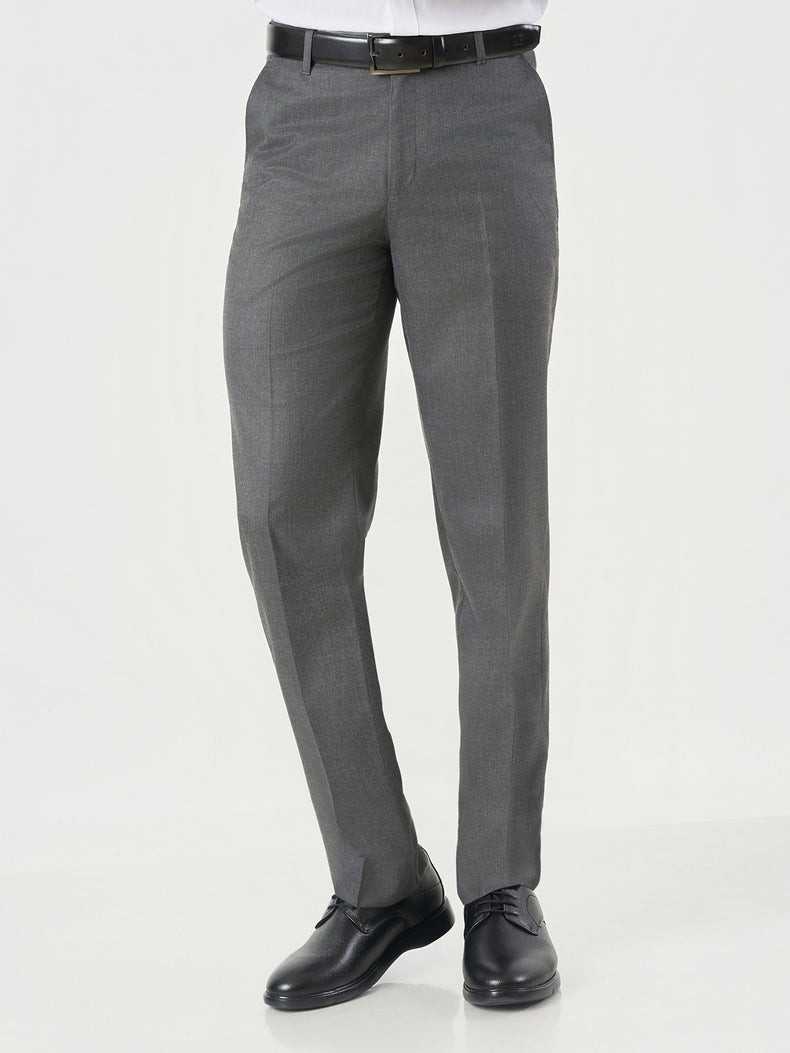 Dark Grey Polyester Viscose Regular Fit Formal Trousers