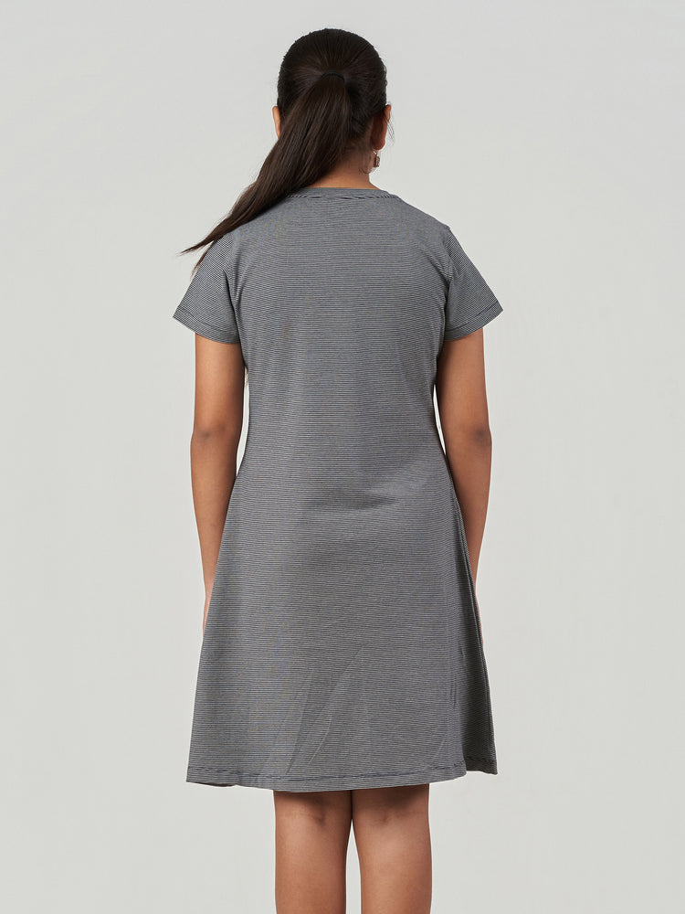 Dark Grey Striped Short Sleeve T-Shirt Dress