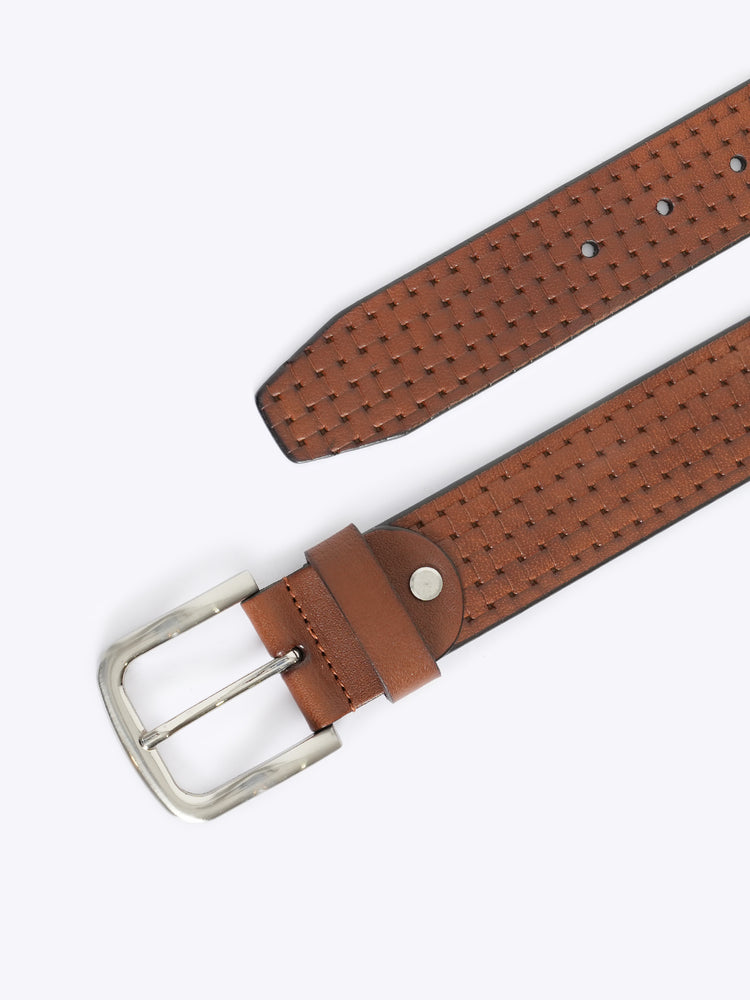 Basket Weave Embossed Full Grain Leather Belt