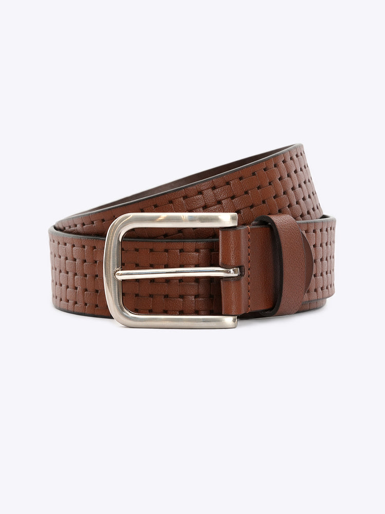 Basket Weave Embossed Full Grain Leather Belt