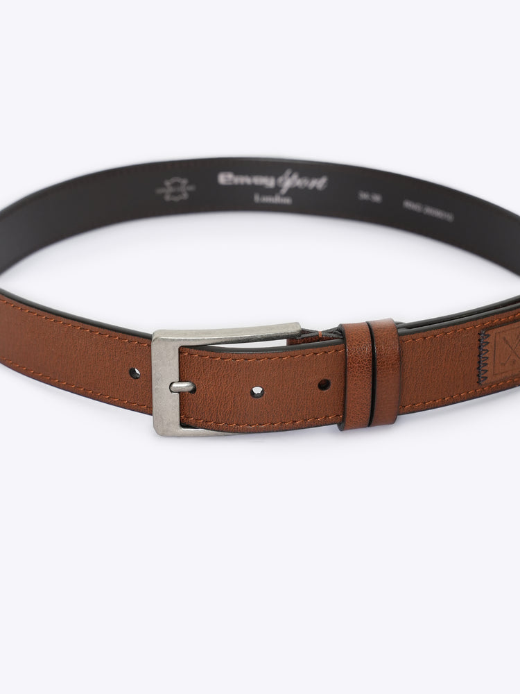 Full Grain Leather Casual Belt with Edge Stitching