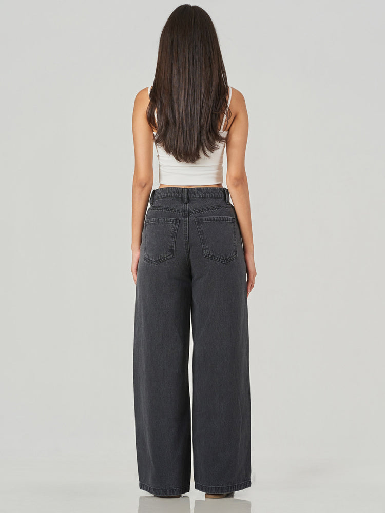 Black Cotton Blend Oversized Wide Leg Jeans