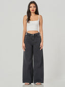 Black Cotton Blend Oversized Wide Leg Jeans