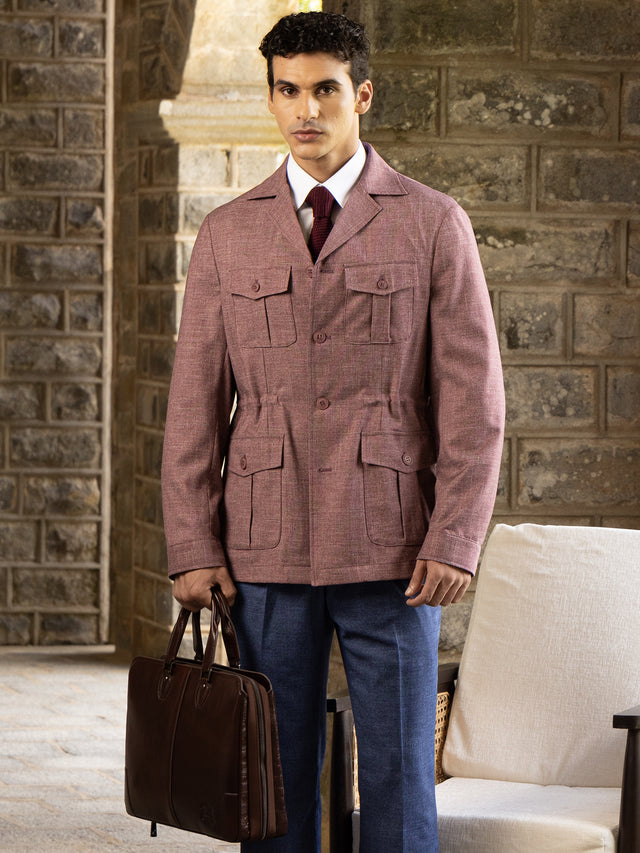 Textured Tailored Fit Safari Jacket
