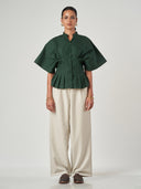Forest Green Pleated Tunic Collar Shirt