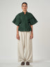 Forest Green Pleated Tunic Collar Shirt